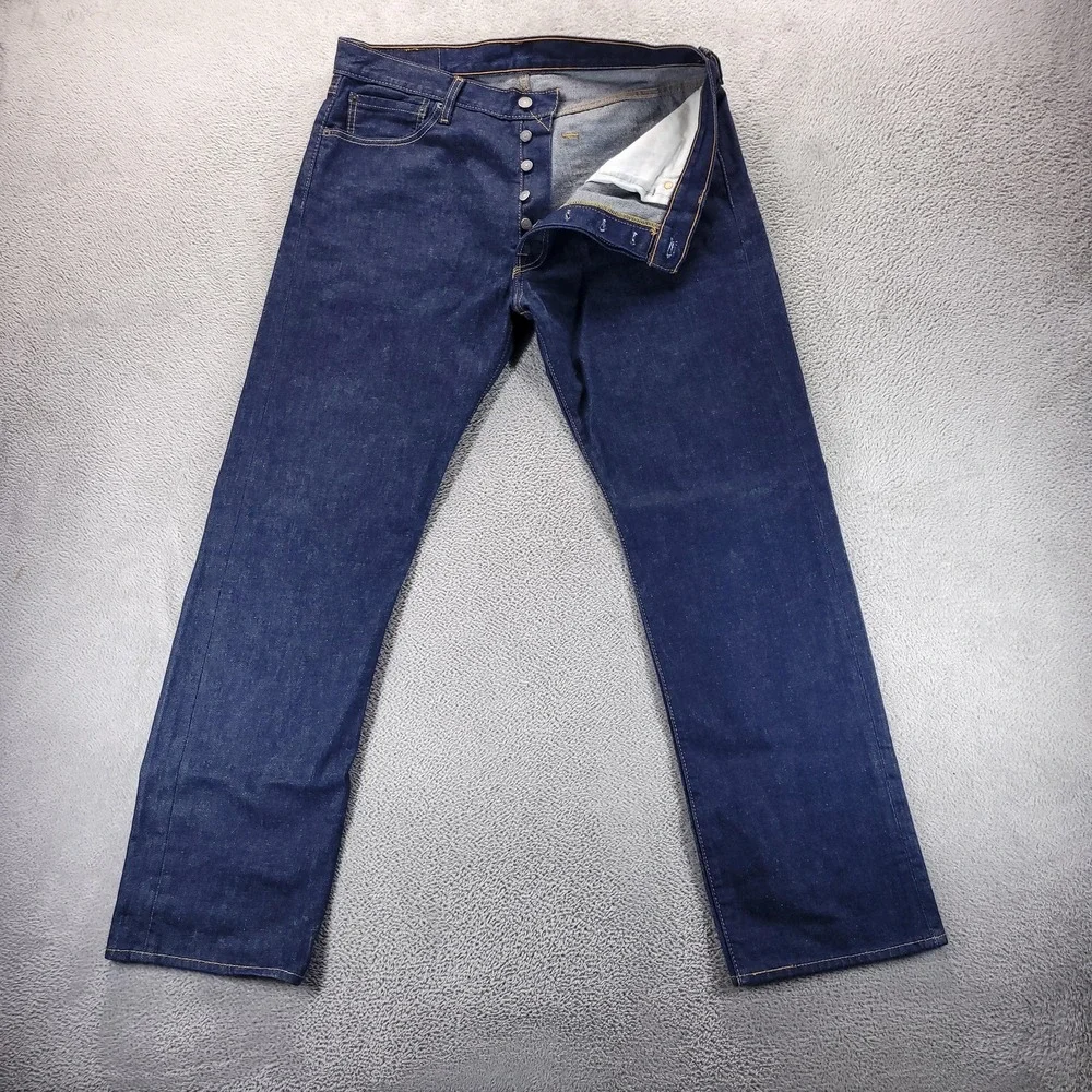 Levis 501 Jeans Mens 36x32 Blue Regular Straight Dark Wash Button Fly Stretch
